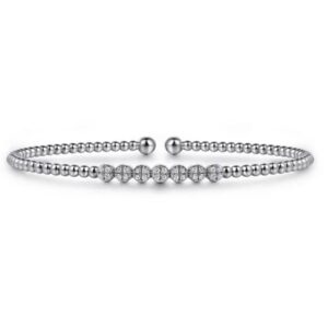 14K Yellow Gold Bujukan Bead and Cluster Diamond Bangle (White)