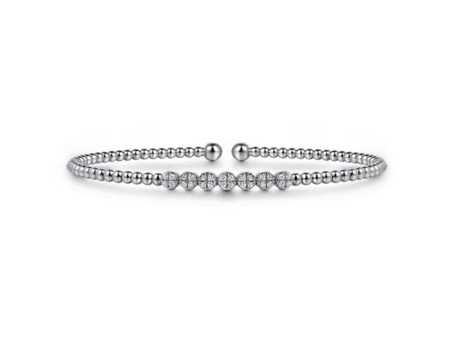 14K Yellow Gold Bujukan Bead and Cluster Diamond Bangle (White)