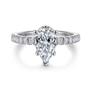 Preorder – 14K White Gold Hidden Halo Pear Shape Diamond Engagement Ring