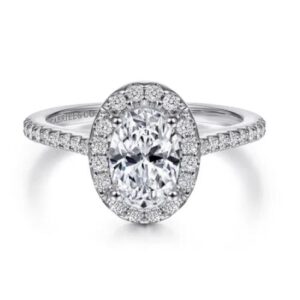 Preorder – 14K White Gold Oval Halo Diamond Engagement Ring (Setting only)