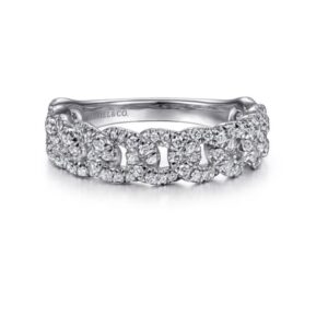 Preorder – 14K White Gold Chain Link Stackable Diamond Ring