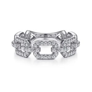 Preorder – 14K White Gold Pave Diamond Chain Link Ring Band