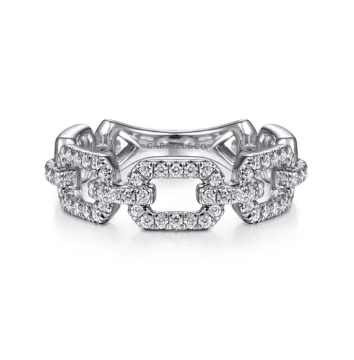 Preorder – 14K White Gold Pave Diamond Chain Link Ring Band