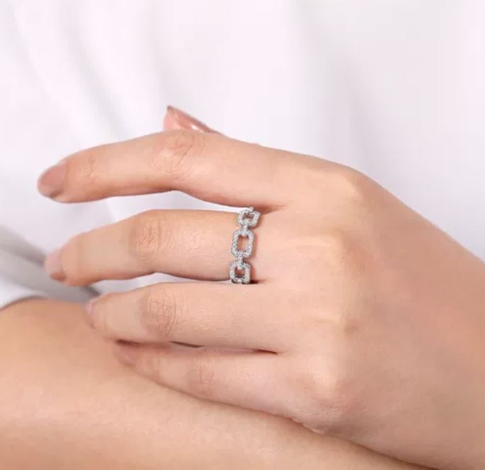 Preorder – 14K White Gold Pave Diamond Chain Link Ring Band - Image 2