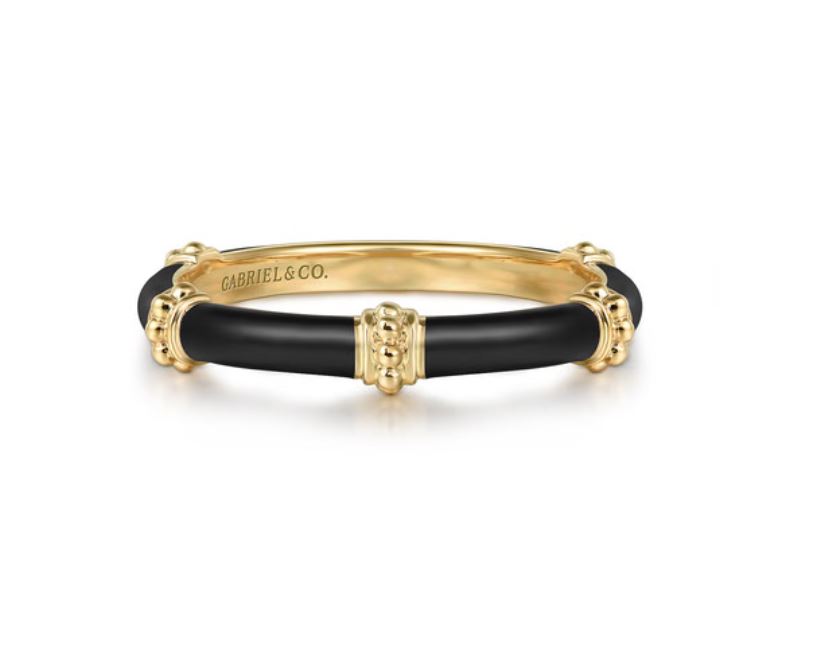 Preorder – Enamel - 14K Yellow Gold Bujukan Bar Split Stackable with Black Enamel