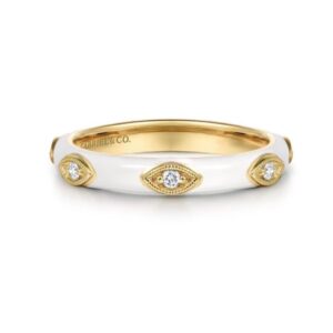 Preorder – Enamel - 14K Yellow Gold Diamond Split Stackable with White Enamel