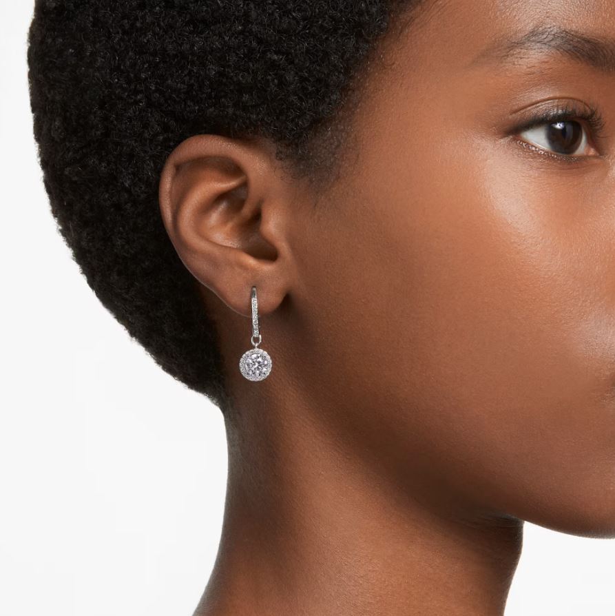 Una Angelic drop earrings Round cut, Pavé, White, Rhodium plated - Image 2