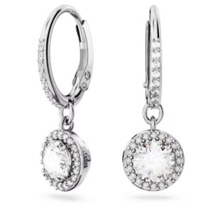 Una Angelic drop earrings Round cut, Pavé, White, Rhodium plated