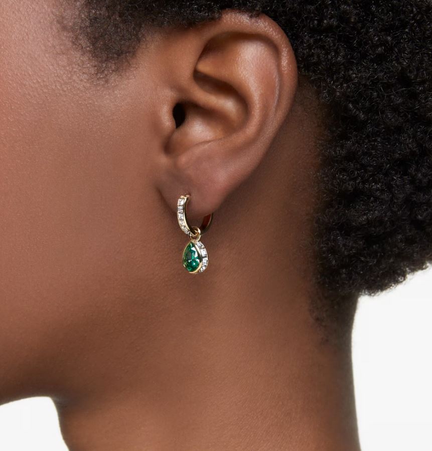Chroma drop earrings Pear cut, Green, Gold-tone plated - Image 2