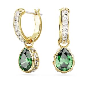 Chroma drop earrings Pear cut, Green, Gold-tone plated