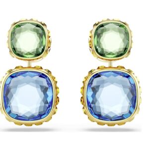 Chroma drop earrings Cushion cut, Multicoloured, Gold-tone plated