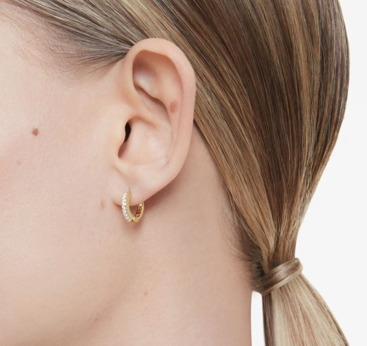 Matrix hoop earrings Round cut, White, Gold-tone plated - Image 2