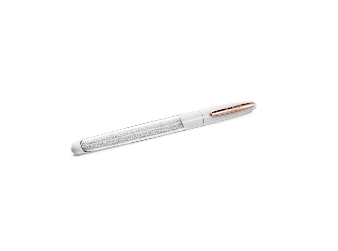 Crystalline rollerball pen White, Rose gold-tone plated