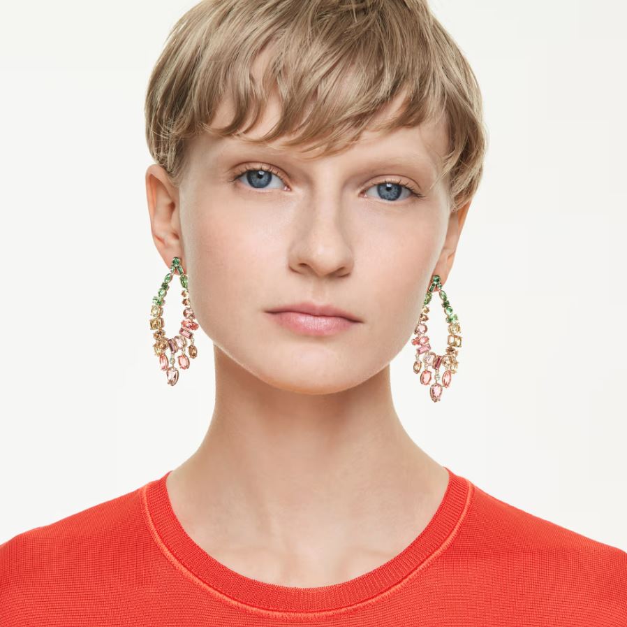 Gema drop earrings Mixed cuts, Chandelier, Multicoloured, Gold-tone plated - Image 2