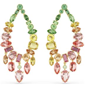 Gema drop earrings Mixed cuts, Chandelier, Multicoloured, Gold-tone plated