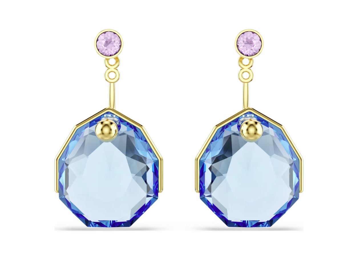 Gema earring jackets Blue, Gold-tone plated