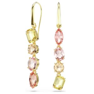 Gema drop earrings Asymmetrical design, Mixed cuts, Pink, Gold-tone plated