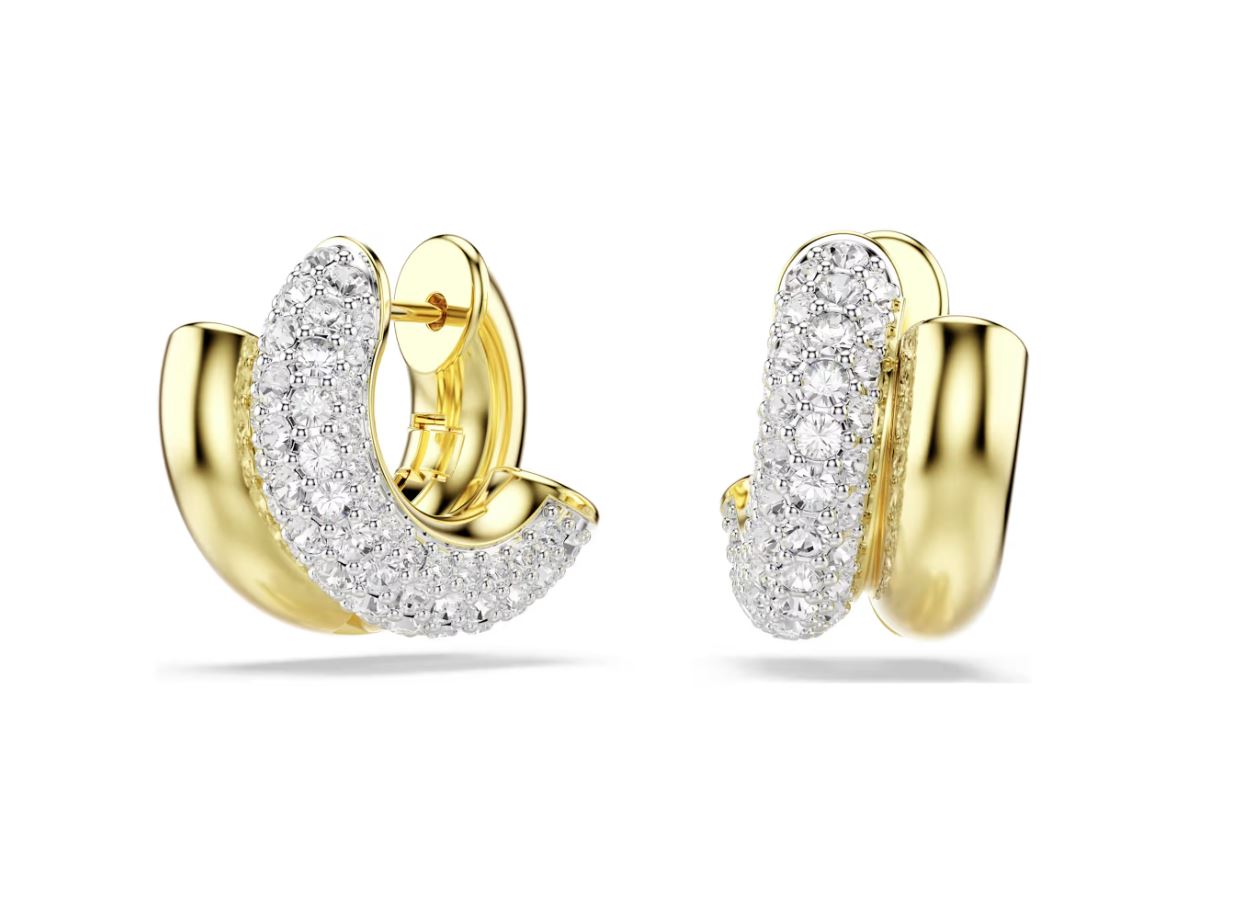 Dextera hoop earrings Round cut, Mini, White, Gold-tone plated