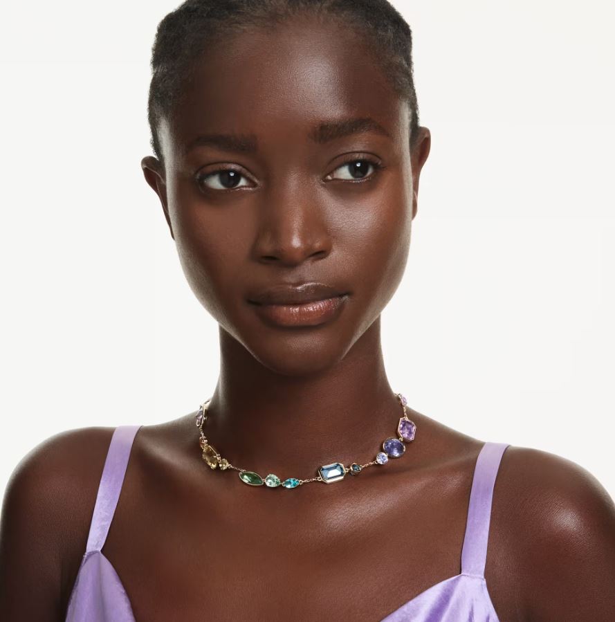 Gema necklace Mixed cuts, Multicoloured, Gold-tone plated - Image 2