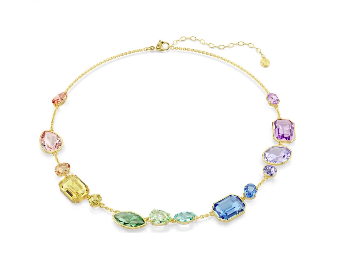 Gema necklace Mixed cuts, Multicoloured, Gold-tone plated