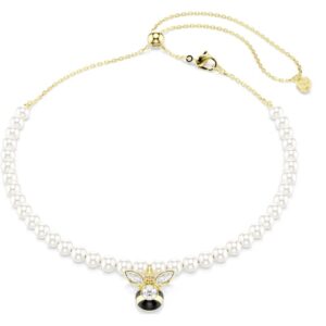 Idyllia choker Crystal pearl, Mixed cuts, Bee, White, Gold-tone plated