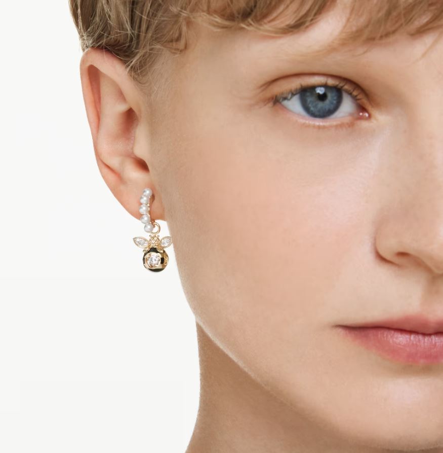 Idyllia drop earrings Crystal pearl, Mixed cuts, Bee, Multicoloured, Gold-tone plated - Image 2