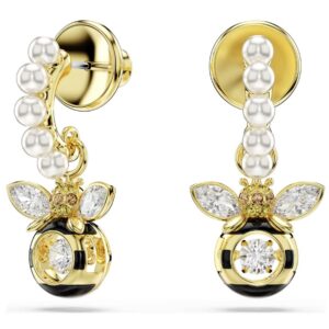 Idyllia drop earrings Crystal pearl, Mixed cuts, Bee, Multicoloured, Gold-tone plated