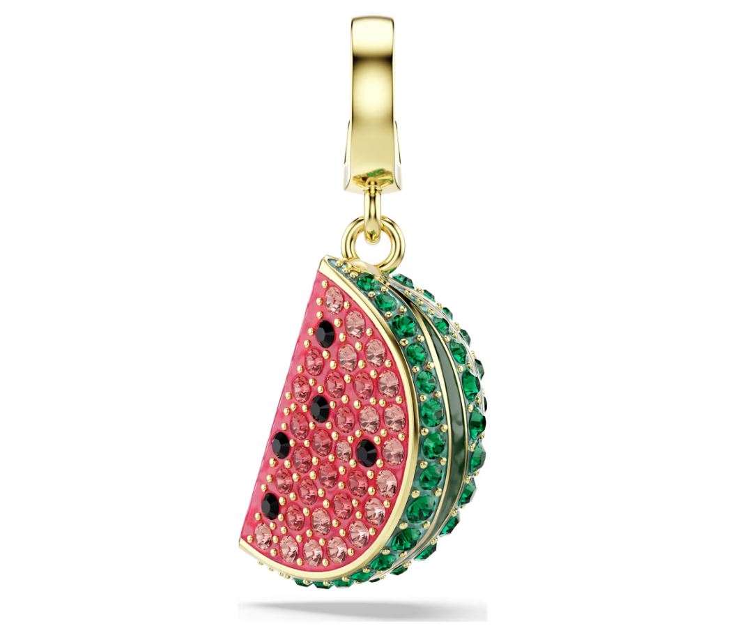 Idyllia charm Mixed cuts, Watermelon, Multicoloured, Gold-tone plated