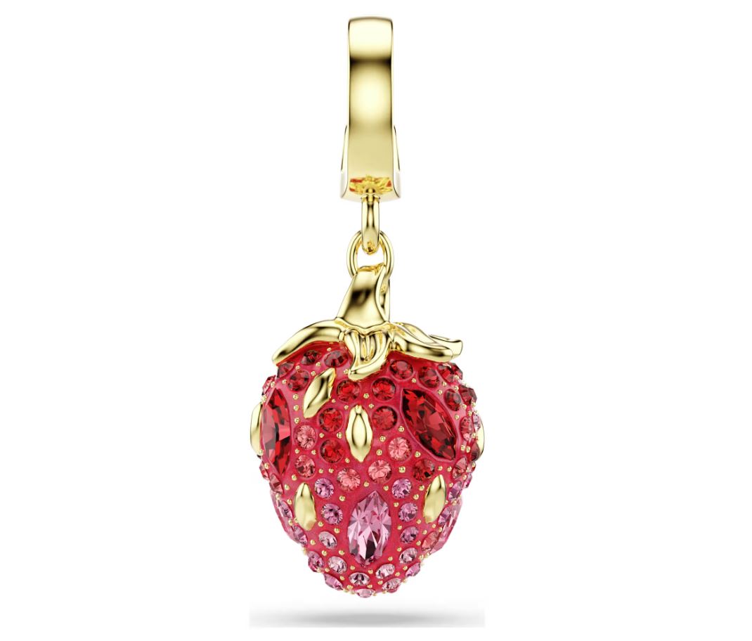 Idyllia charm Mixed cuts, Strawberry, Red, Gold-tone plated