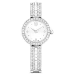 Matrix pearl bangle watch Swiss Made, Crystal bracelet, White, Stainless steel
