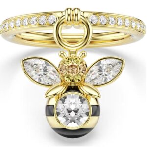 Idyllia motif ring Mixed cuts, Bee, Multicoloured, Gold-tone plated