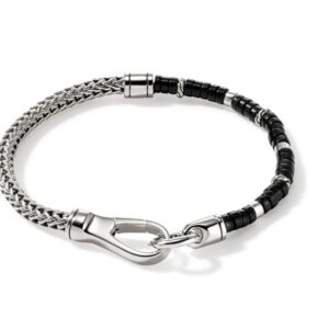 Heishi Chain Bracelet, Sterling Silver, Hardstones (Treated Black Onyx)