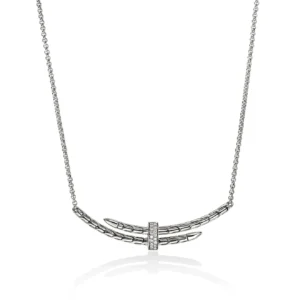 Spear Station Necklace, Sterling Silver, Diamonds