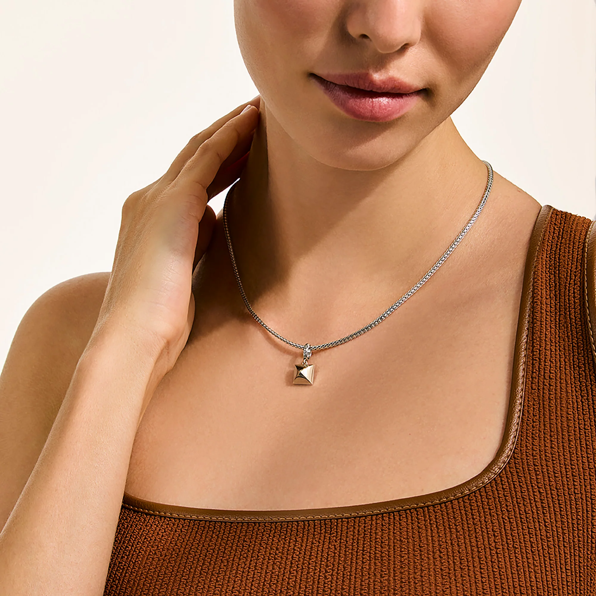 Icon Stud Pendant Necklace, Gold, Sterling Silver, Diamonds, 2.5MM - Image 4