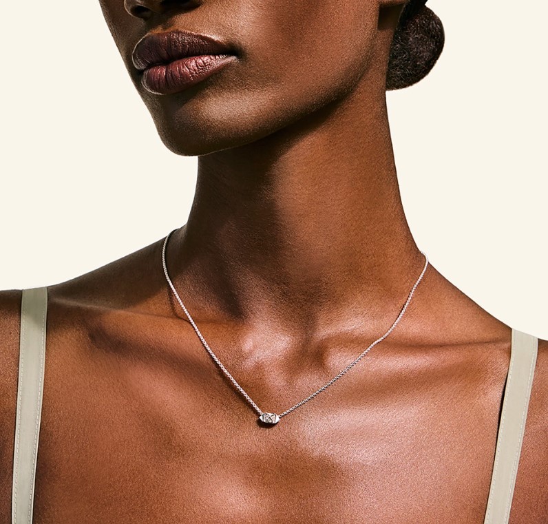 Icon Stud Necklace, Sterling Silver, Diamonds, 1.5MM - Image 3