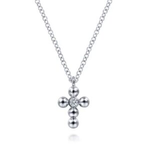 Preorder – 925 Sterling Silver Beaded Diamond Cross Necklace-Bujukan