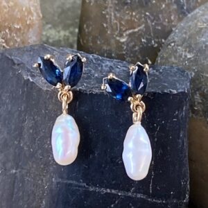 116-14689 SAPPHIRE & PEARL DROP STUDS