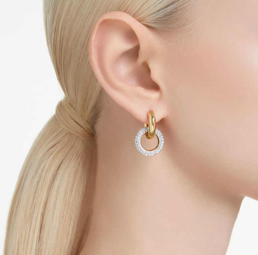 Dextera hoop earrings Asymmetrical design, Interlocking loop, White, 18k gold finish - Image 2