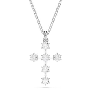 Insigne pendant Round cut, Cross, White, Rhodium plated