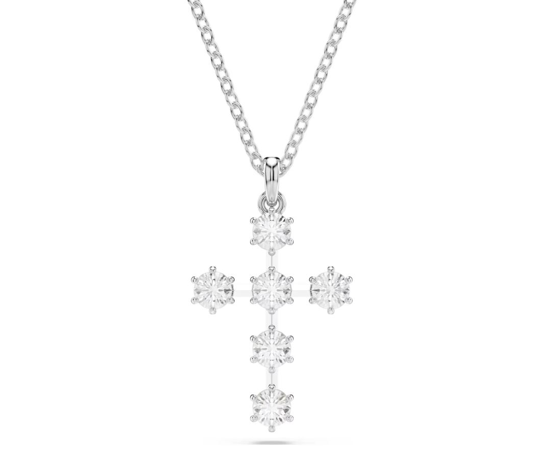 Insigne pendant Round cut, Cross, White, Rhodium plated