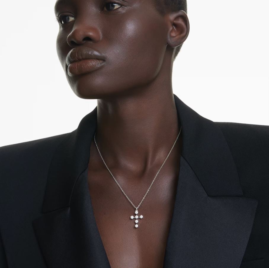 Insigne pendant Round cut, Cross, White, Rhodium plated - Image 2