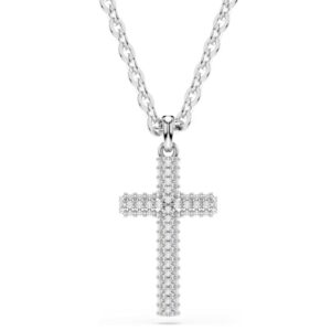 Insigne pendant Pavé, Cross, White, Rhodium plated