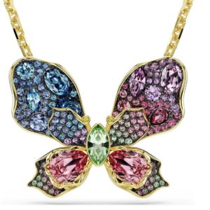 Idyllia pendant and brooch Mixed cuts, Pavé, Butterfly, Multicoloured, Gold-tone plated