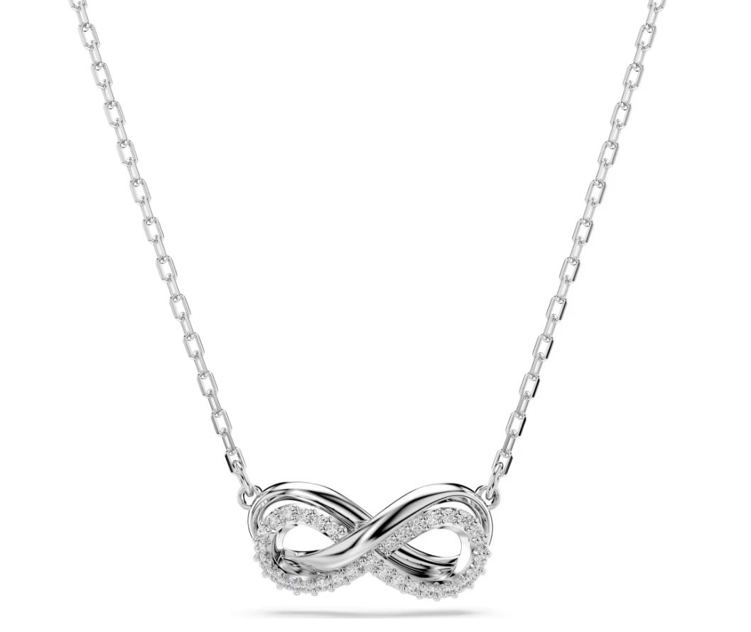 Hyperbola pendant Pavé, Infinity, White, Rhodium plated