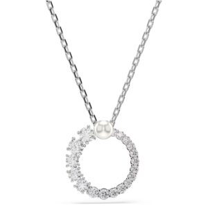 Matrix pendant Crystal pearl, Round cut, White, Rhodium plated