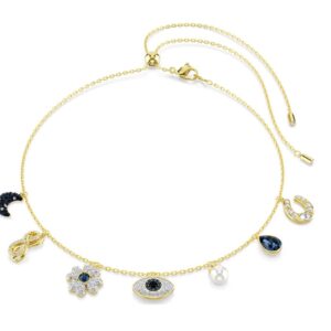 Symbolica choker Crystal pearl, Moon, infinity, clover, evil eye and horseshoe, Blue, 18k gold finish