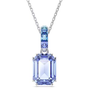 Millenia pendant Octagon cut, Blue, Rhodium plated