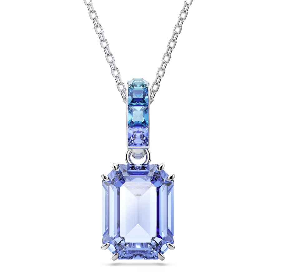 Millenia pendant Octagon cut, Blue, Rhodium plated