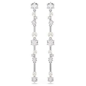 Constella drop earrings Crystal pearl, Round cuts, White, Rhodium plated
