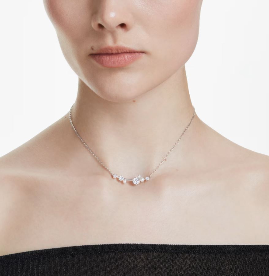 Constella necklace Crystal pearl, Round cuts, White, Rhodium plated - Image 2